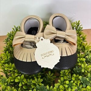 Metallic Gold and Black baby girl slip on Shoes